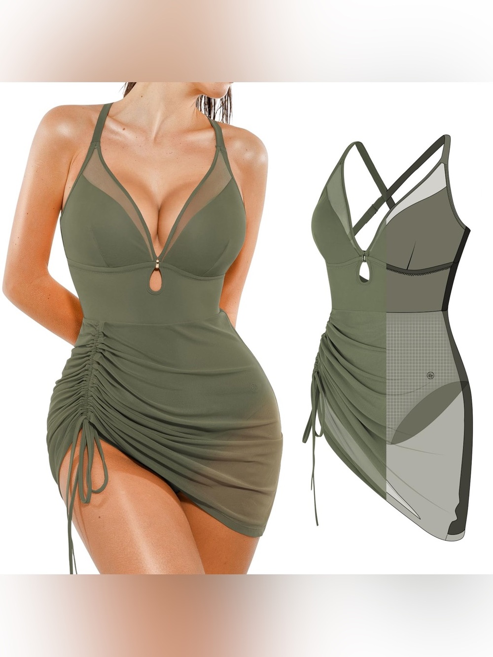 Popilush Womens One Piece Swimsuits Tummy Control Swim Dress